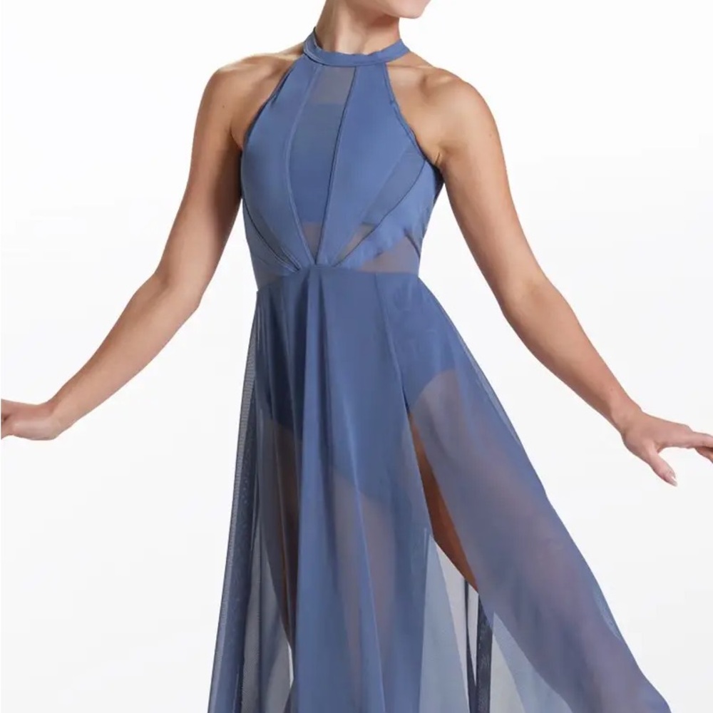 Balera Blue High Neck Halter Dress w/ Crystals Dance Costume